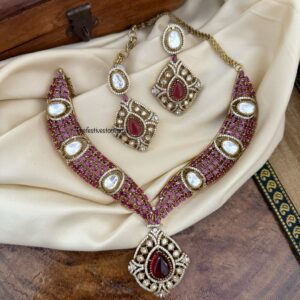 Grand Red stones Victorian statement necklace set | Unique