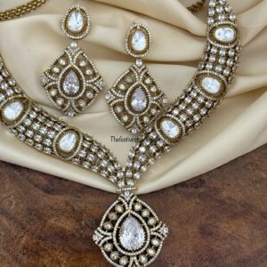 Grand White stones Victorian statement necklace set | Unique