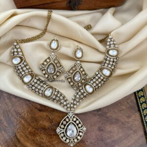 Grand White stones Victorian statement necklace set | Unique