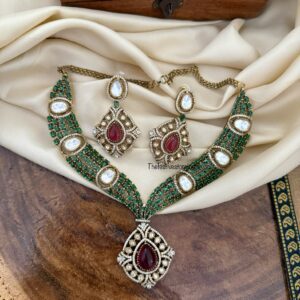 Grand Green stones with ruby Victorian statement necklace set | Unique