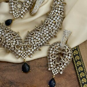 Grand sweetheart all white with blue drop Victorian statement necklace set | Unique