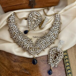 Grand sweetheart all white with blue drop Victorian statement necklace set | Unique