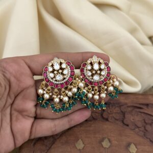 Moissanite Red green Jadau earrings | Bridal | Bridesmaid