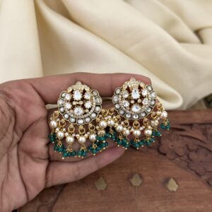 Moissanite White green Jadau earrings | Bridal | Bridesmaid