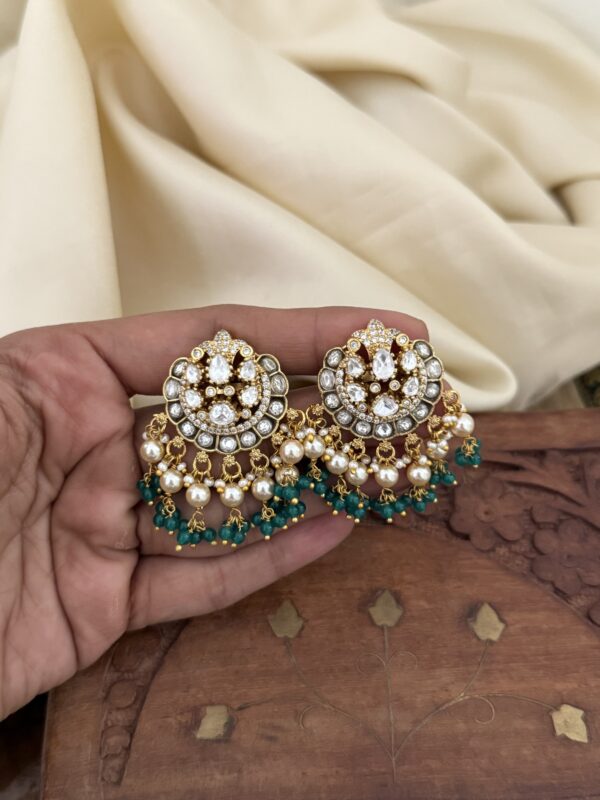 Moissanite White green Jadau earrings | Bridal | Bridesmaid