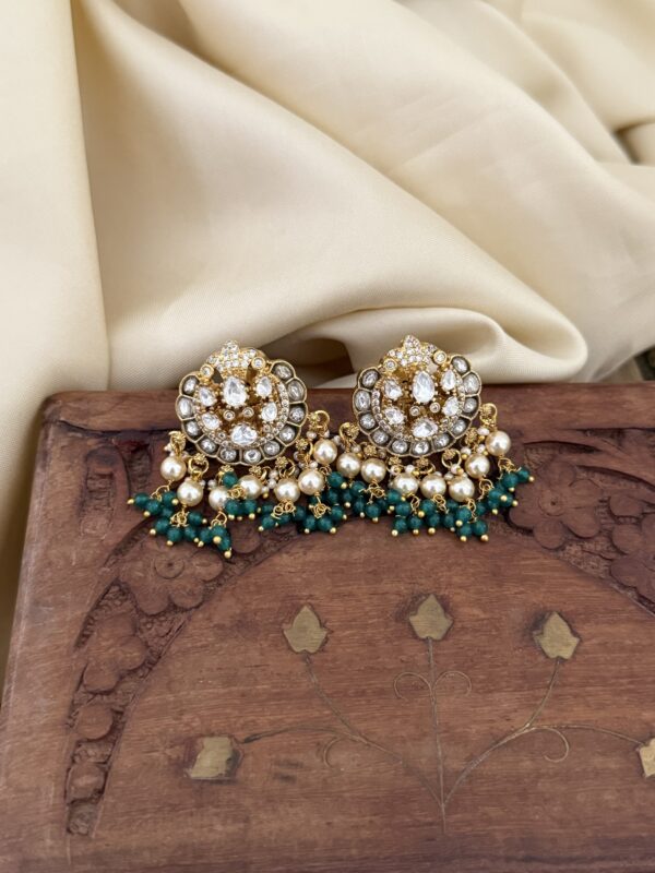 Moissanite White green Jadau earrings | Bridal | Bridesmaid