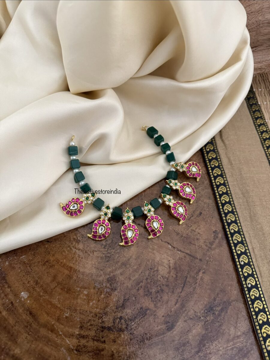 Jadau green block Mango/Maanga necklace