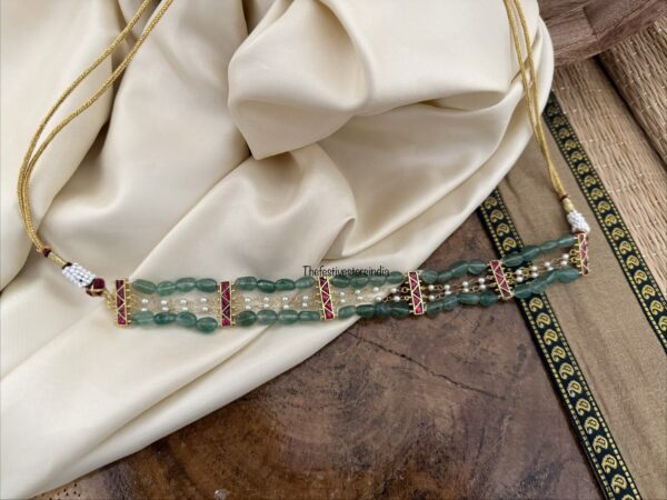 Jadau red stone green beads choker