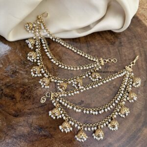 Pearls and hanging jhumka ear chain | maatil | Bridal | Champasaralu