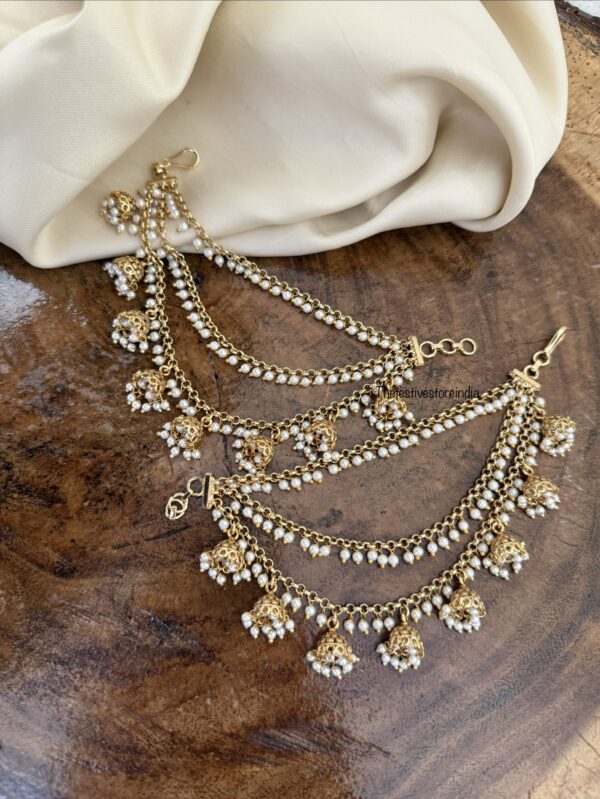 Pearls and hanging jhumka ear chain | maatil | Bridal | Champasaralu