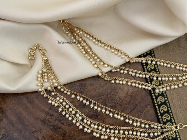 3 layer budgeted Pearls ear chain | maatil | Bridal | Champasaralu