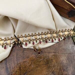 Kaasu Lakshmi choker set - Red green stone