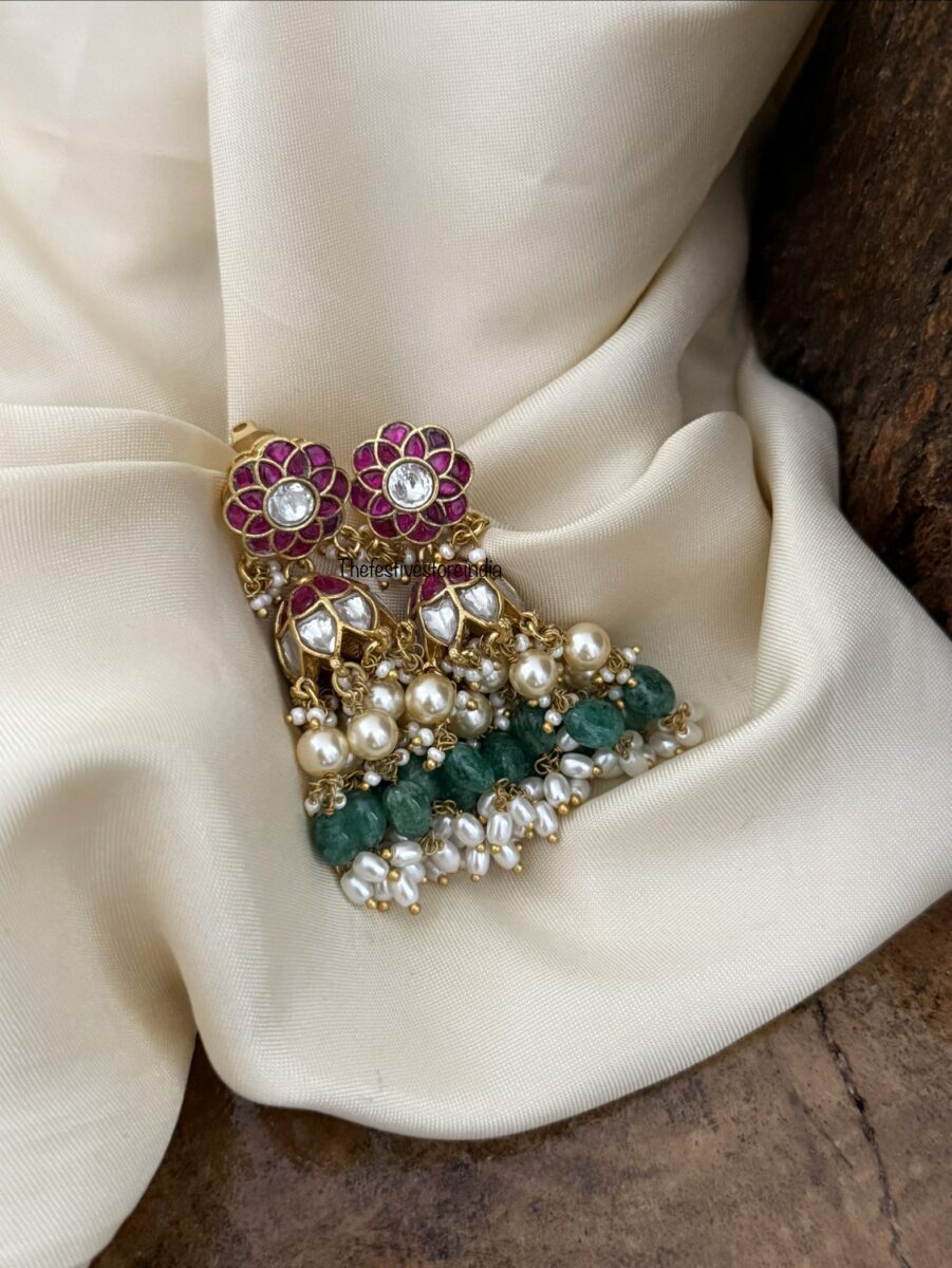 Bridal green drops Jadau jhumka