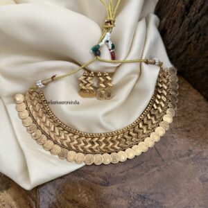 All gold Lakshmi kaasu necklace set