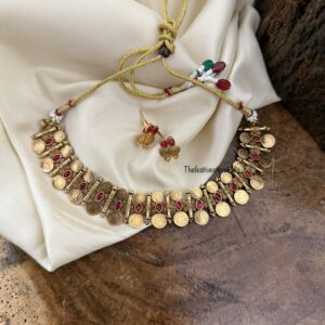 Red stone Lakshmi kaasu necklace set