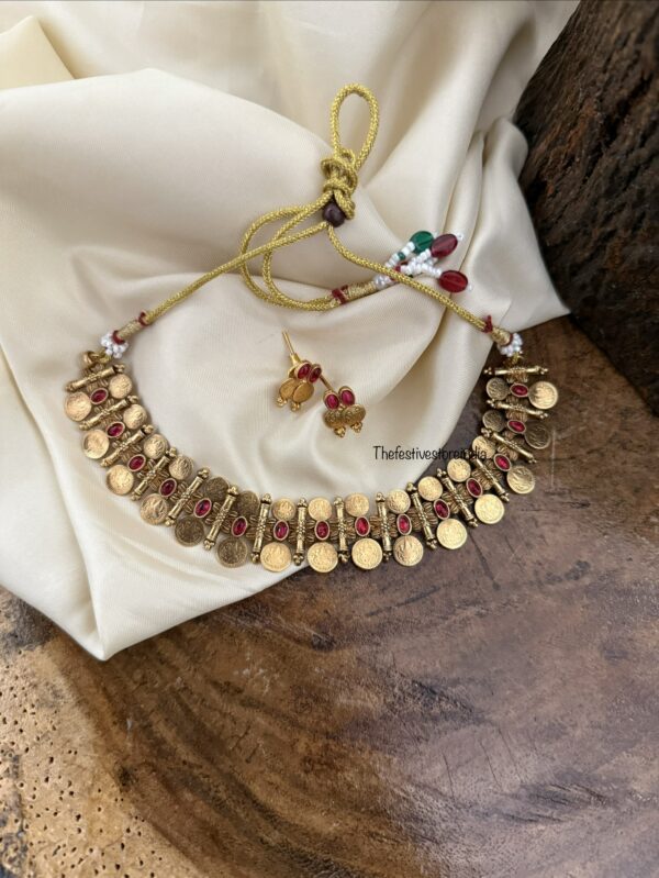 Red stone Lakshmi kaasu necklace set