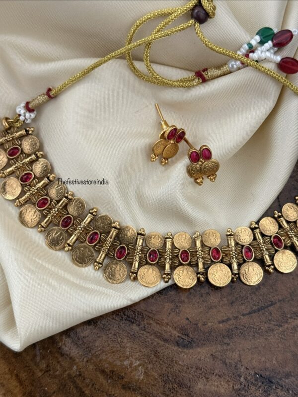 Red stone Lakshmi kaasu necklace set