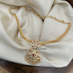 Panchaloha / Impon attigai necklace | Red White stones