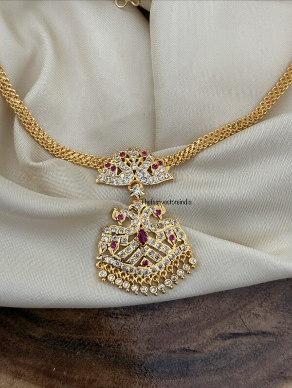 Panchaloha / Impon attigai necklace | Red White stones