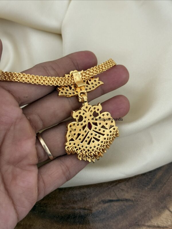 Panchaloha / Impon attigai necklace | Red White stones