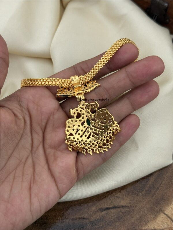 Panchaloha / Impon attigai necklace | Red White Green stones