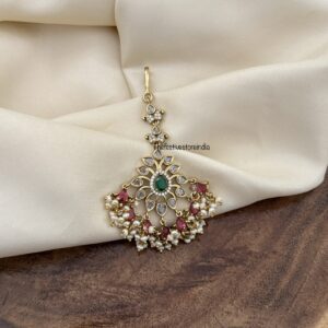 White ruby green stone tikka | Maangtikka