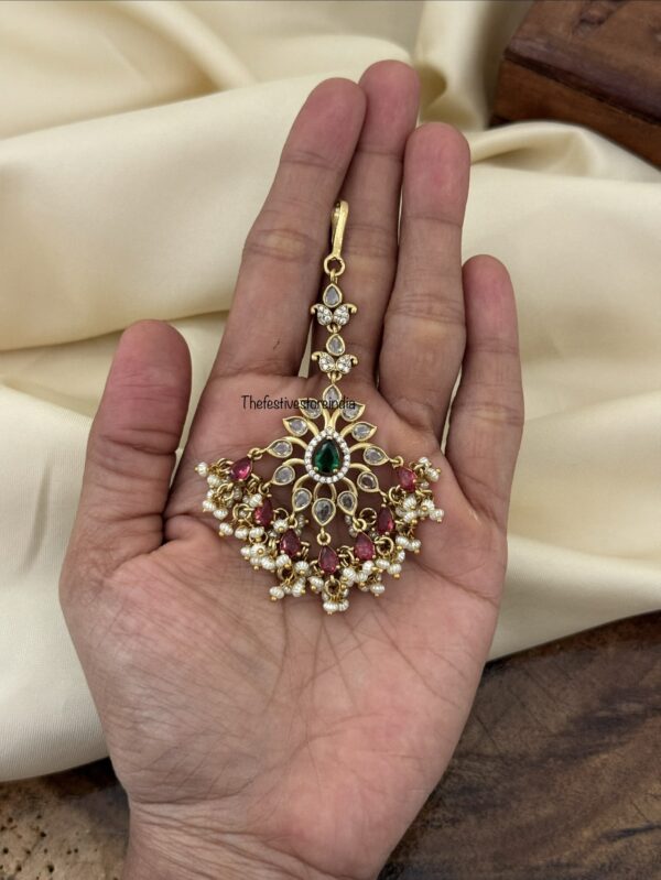White ruby green stone tikka | Maangtikka