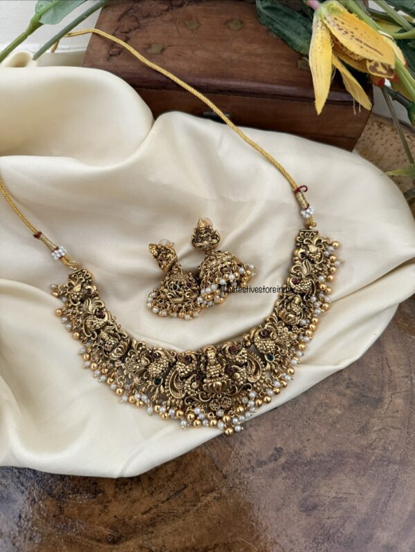 All gold matte Lakshmi necklace set
