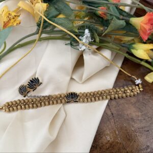 Enamel painted Navy blue Lotus choker set