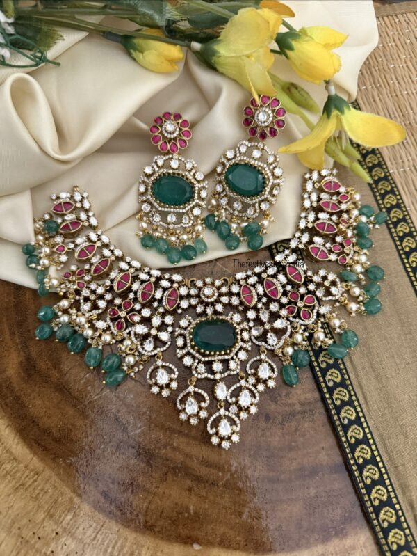 Heavy bridal Jadau moissanite non idol necklace set