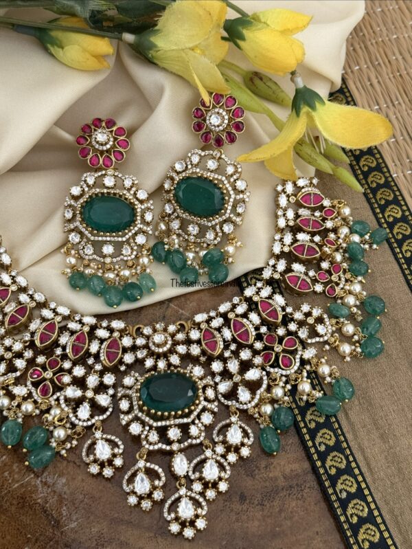 Heavy bridal Jadau moissanite non idol necklace set