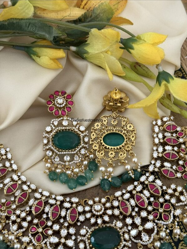 Heavy bridal Jadau moissanite non idol necklace set