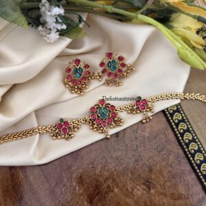 Non idol Rubyrose green stone gold drops choker set