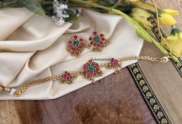 Non idol Rubyrose green stone gold drops choker set