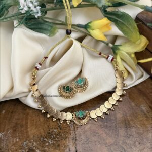Budgeted green lotus kaasu necklace set