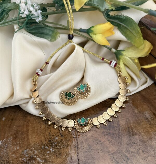 Budgeted green lotus kaasu necklace set