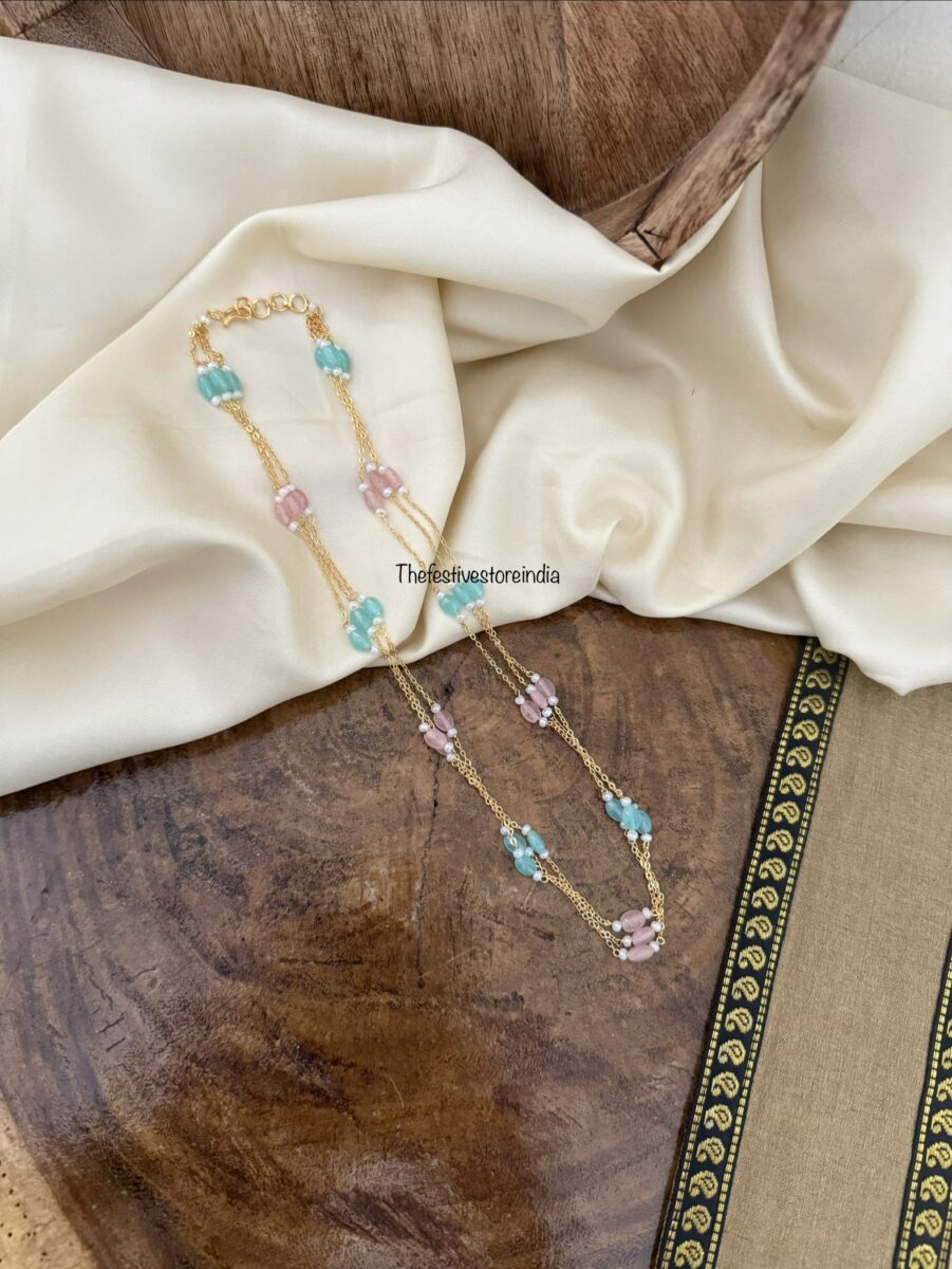3 layer pastel pearls chain - Pink & Mint