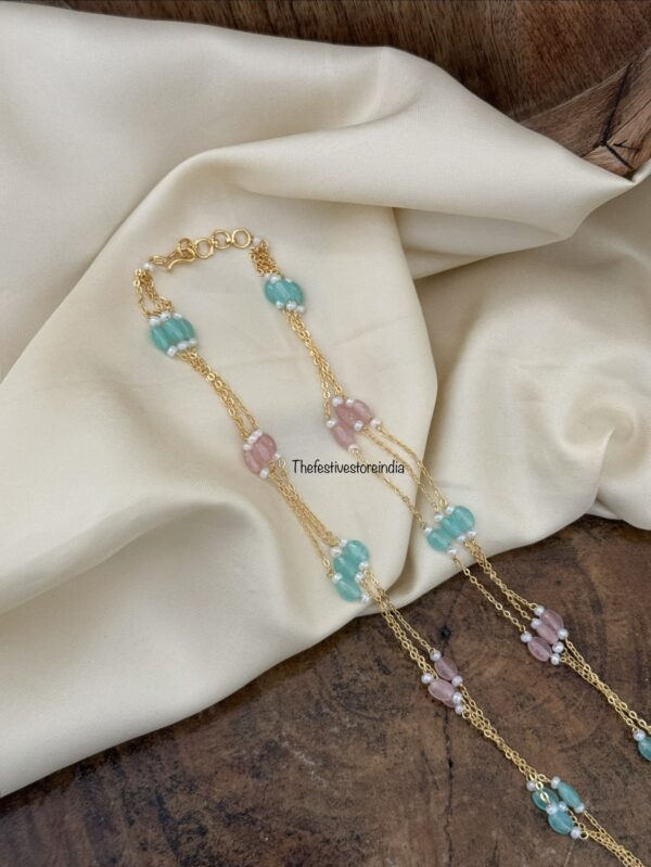 3 layer pastel pearls chain - Pink & Mint