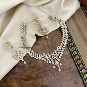Diamond leafy drops necklace set