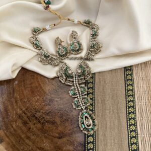 Green and white stone Victorian designer drop necklace set