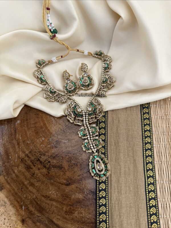 Green and white stone Victorian designer drop necklace set