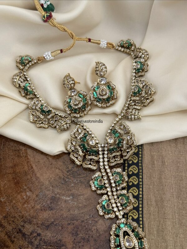 Green and white stone Victorian designer drop necklace set