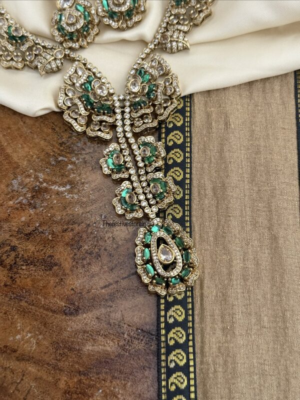 Green and white stone Victorian designer drop necklace set