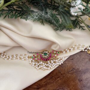 Jadau Simple motif with rice pearls choker