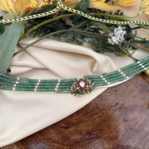 Jadau green beads pendant choker