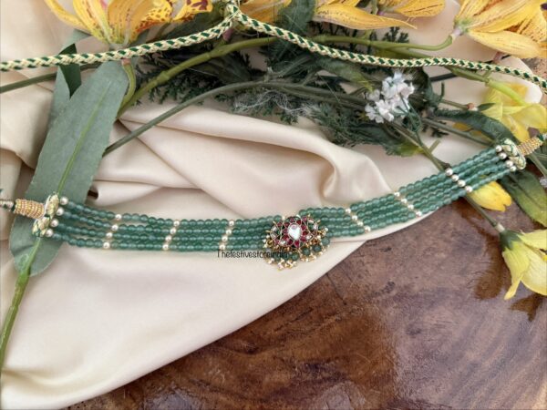 Jadau green beads pendant choker