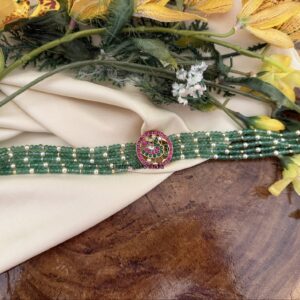 Jadau green beads classic navilu pendant choker