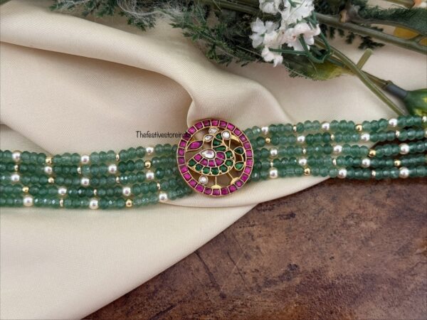 Jadau green beads classic navilu pendant choker