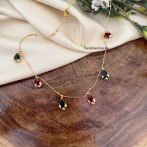 Micro gold 42cms Red green droplets chain