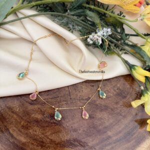 Micro gold 42cms Pastel pink mint droplets chain